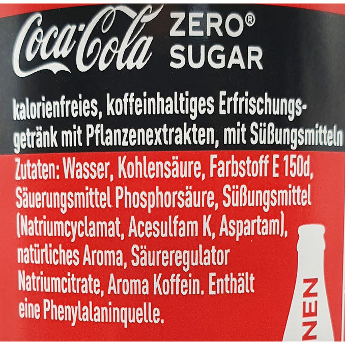 Zutaten & Nährwerte: Coca-Cola Zero, 4er Pack (EINWEG) zzgl. Pfand